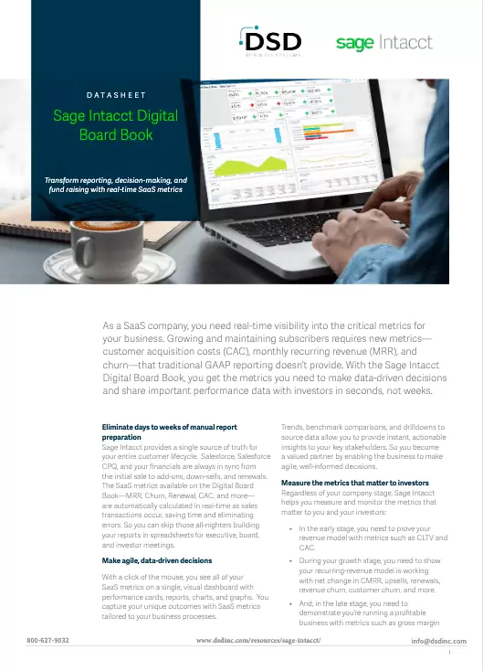 Sage Intacct - Digital Board Book SaaS Metrics - Datasheet