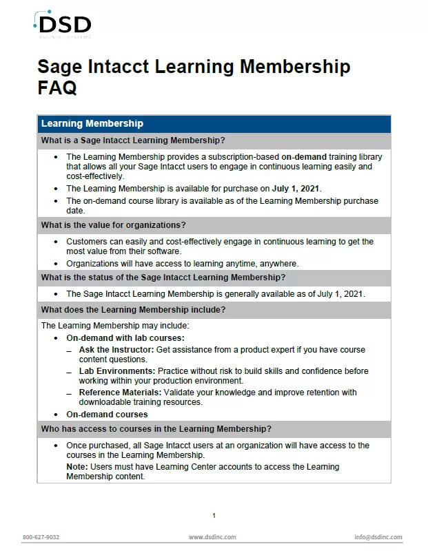 Sage Intacct Learning Membership FAQs