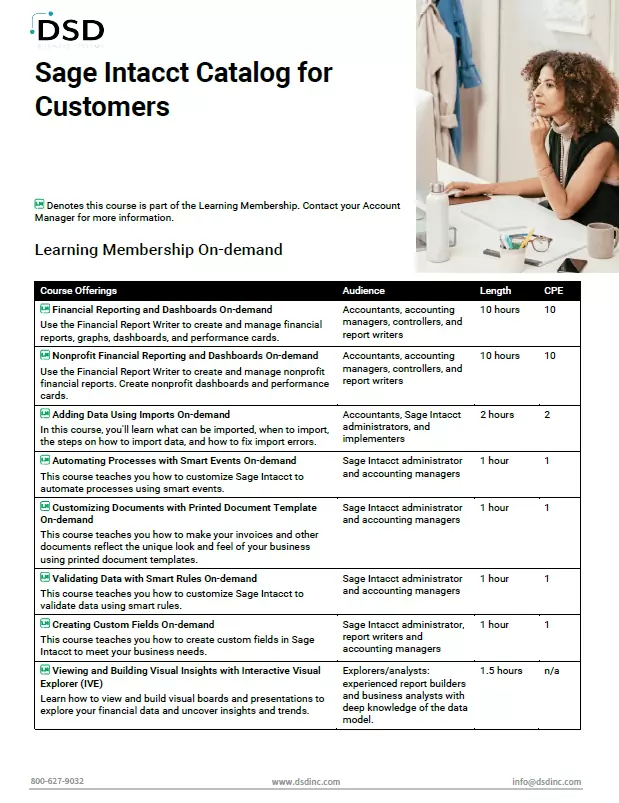 Sage Intacct Learning Membership Course Catalog