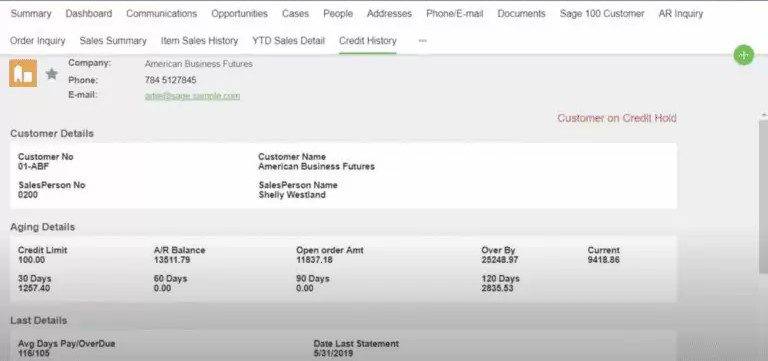 Sage CRM Credit History