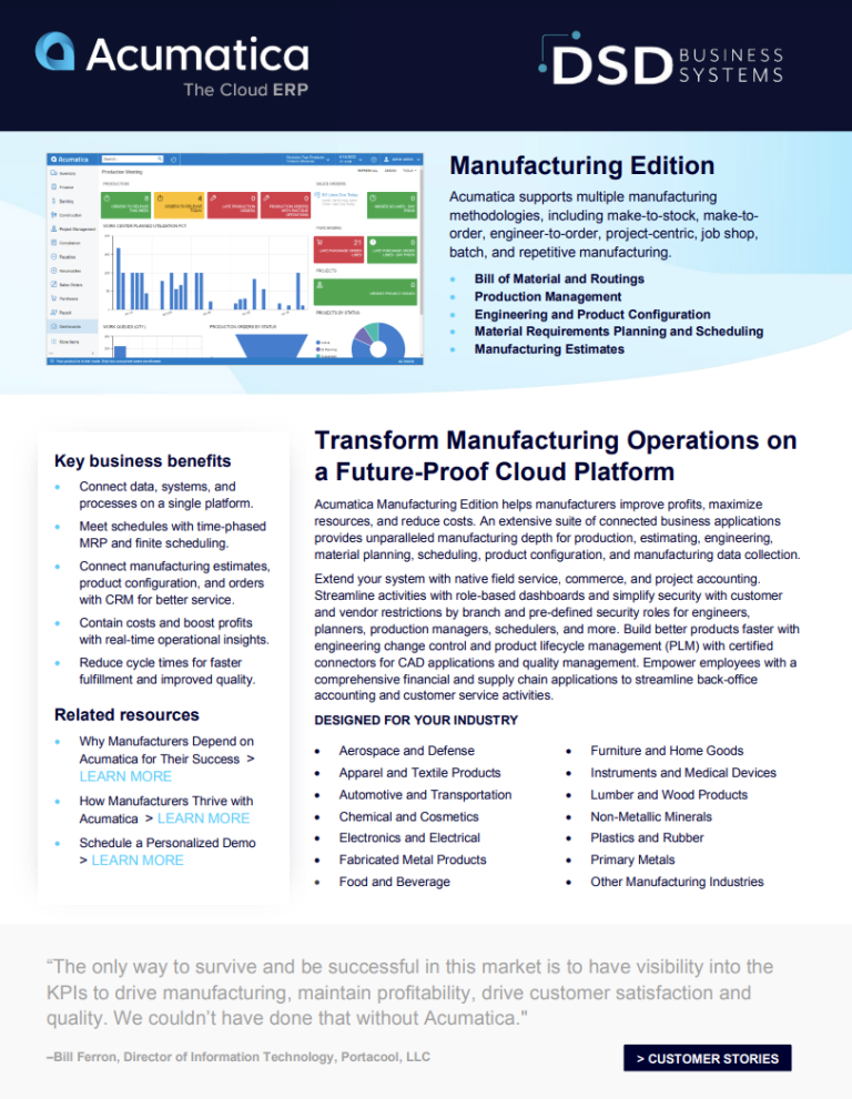 DSD + Acumatica ACM Datasheet MFG Manufacturing