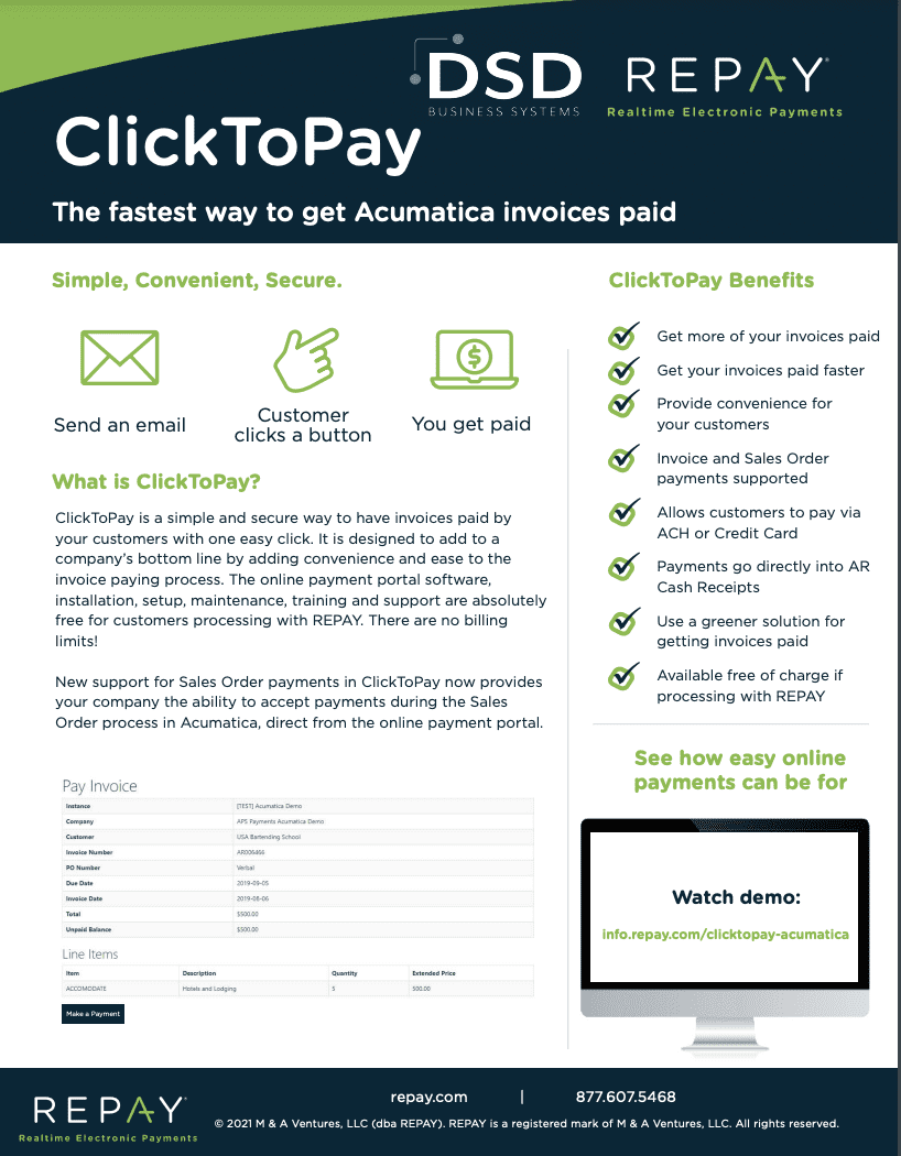 REPAY ClickToPay for Acumatica Datasheet