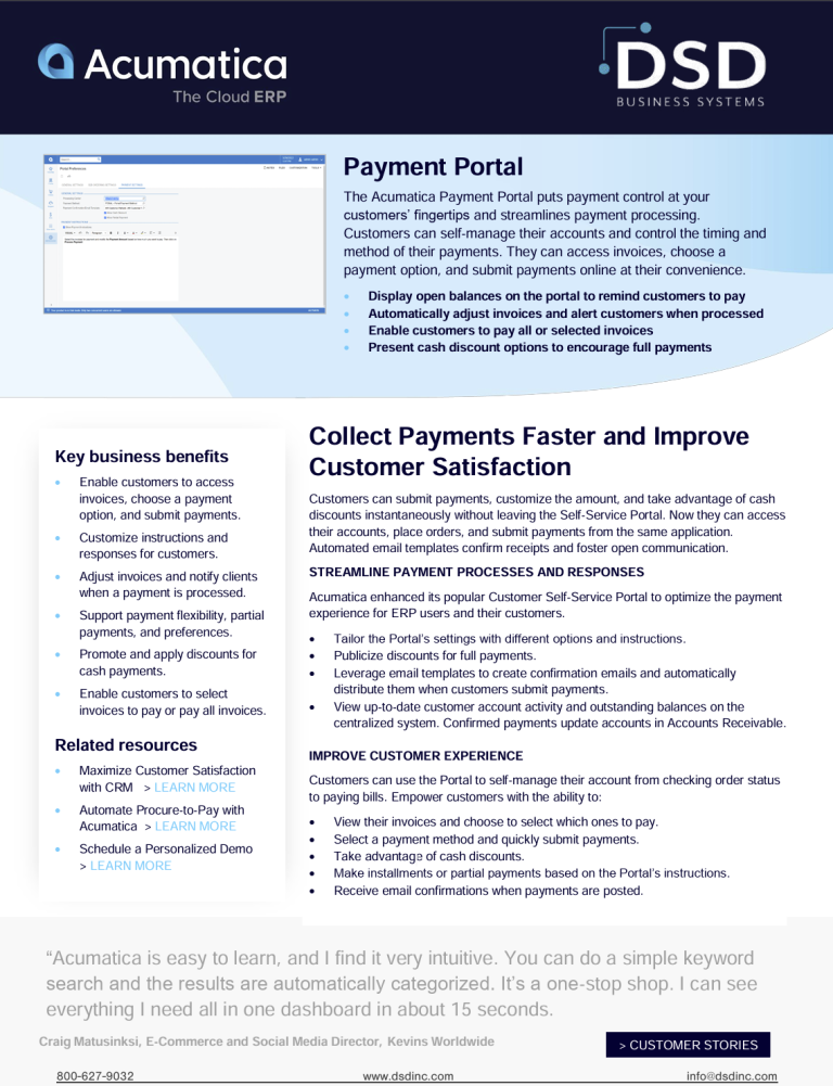 Acumatica Payments - Payment Portal datasheet